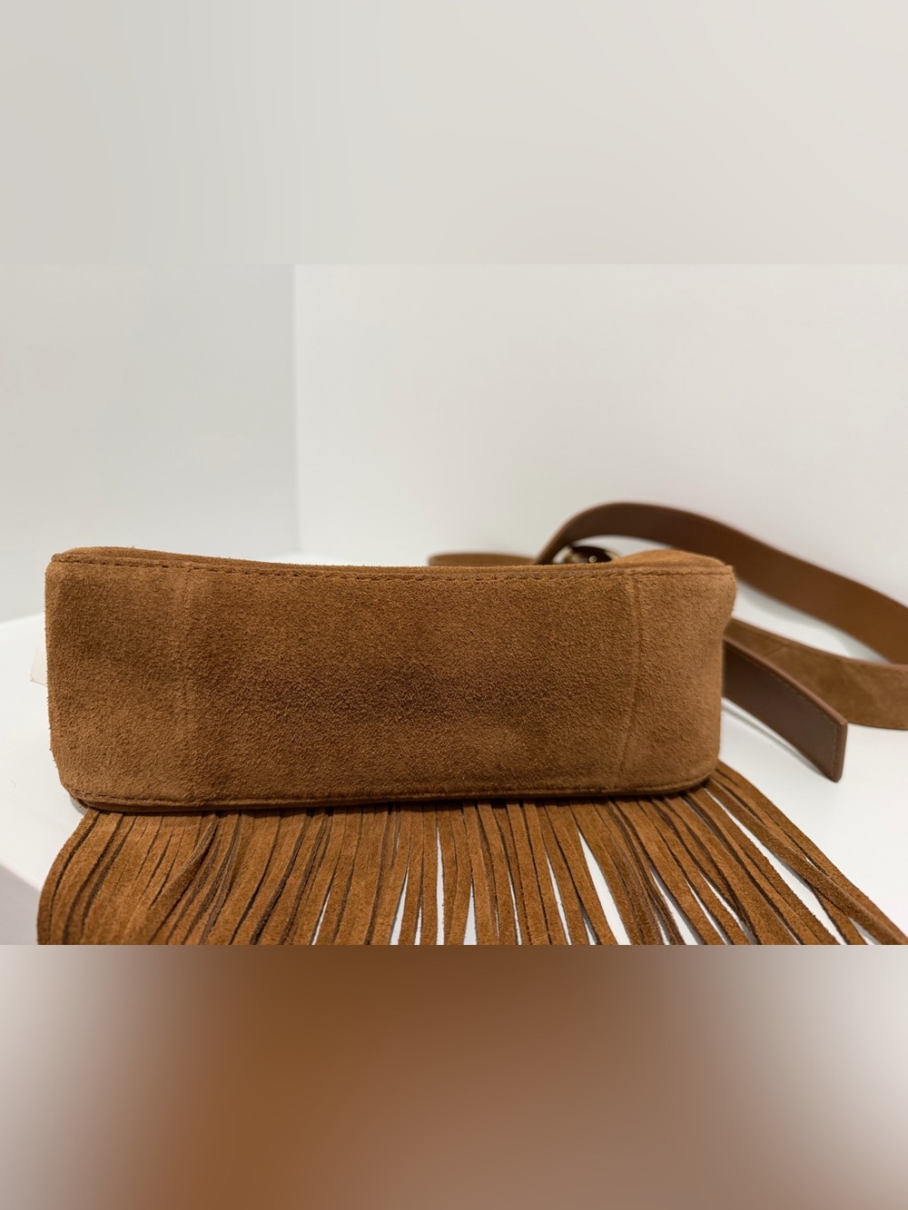 NEW Madewell The Sculptural Buckle Crossbody Bag NU148 Aged Cognac Suede Fringe - Picture 10 of 12